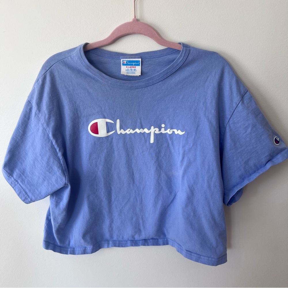 Champion Light Blue Cropped Tee